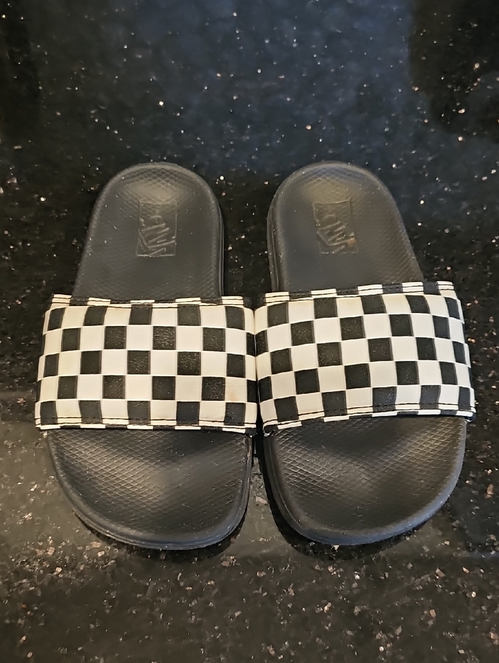 Vans Kids Black and White Checker Slide Sandals